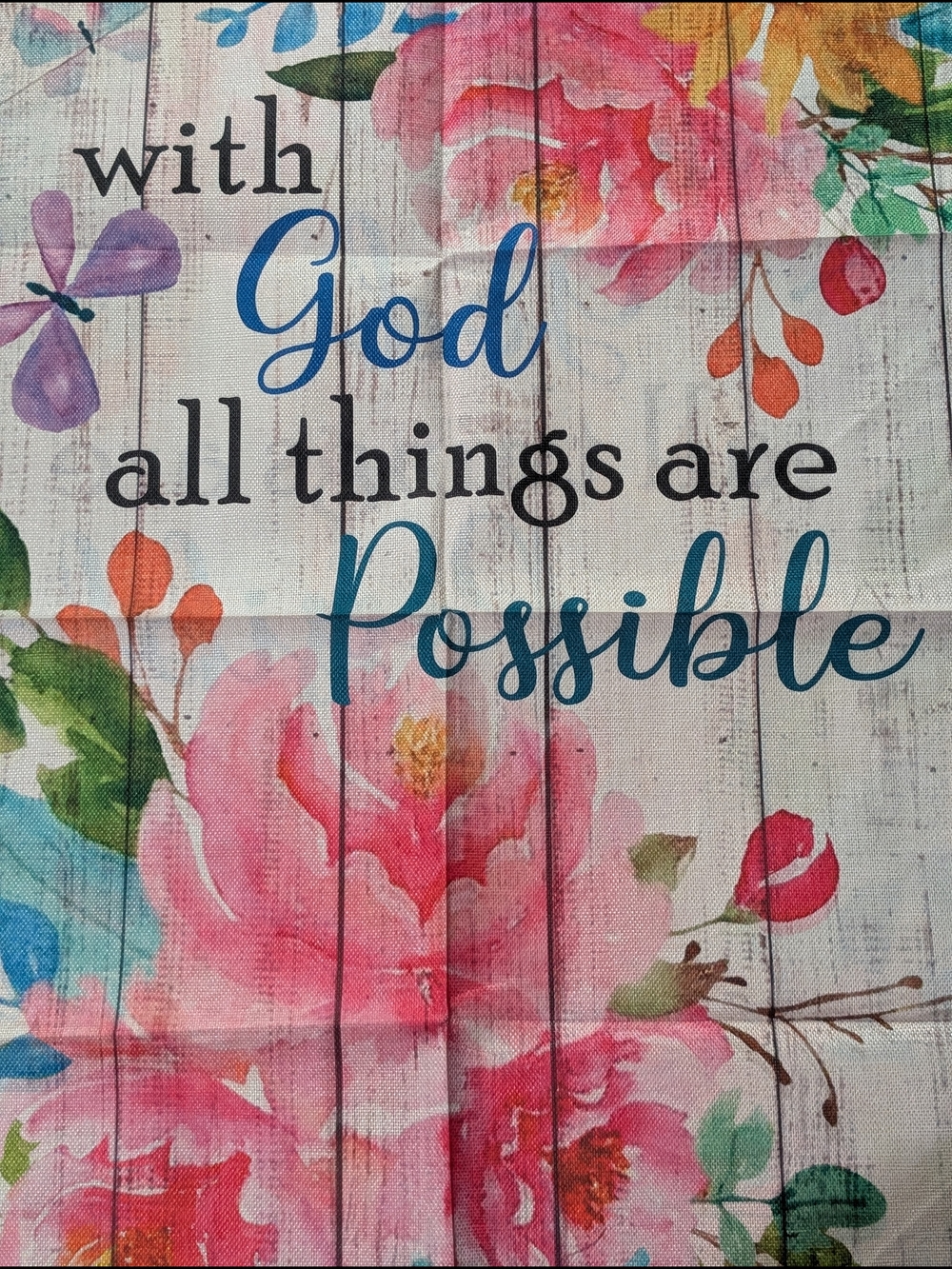 Inspirational Floral Flag - "With God All Things Are Possible" 27"x 38.5" - Picture 2 of 2